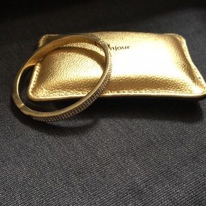 Gold and Pave Delicate Bangle Bracelet with Clasp